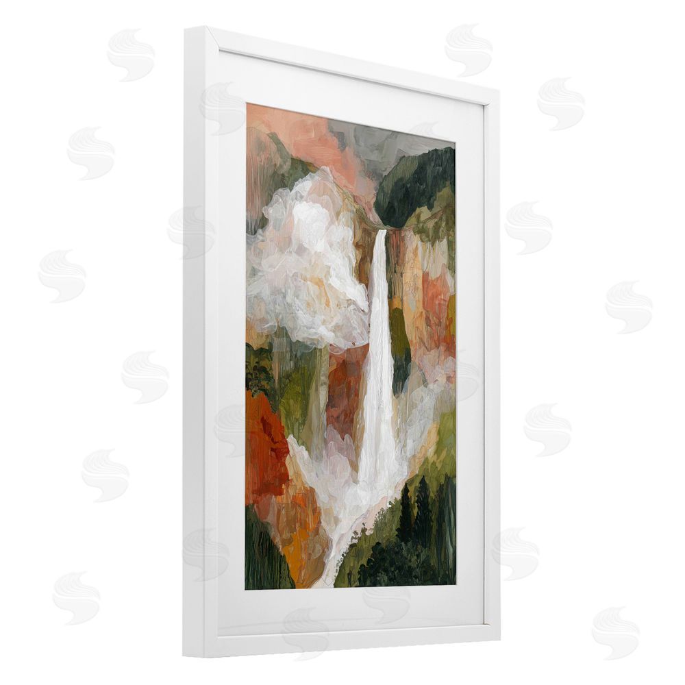 Chromatic Storm Studio Mountain Waterfall Landscape White Framed Print Under Glass Wall Art