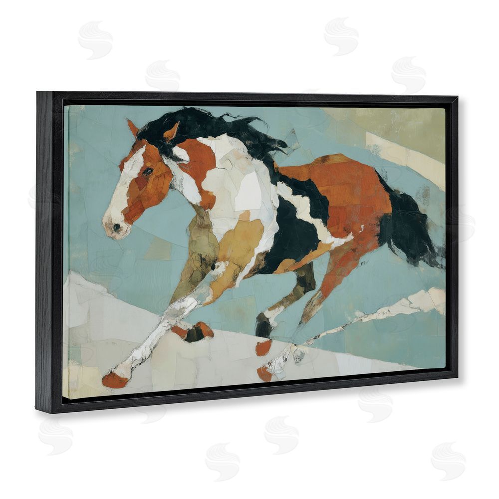 Chromatic Storm Studio Paint Horse in Motion Black Floating Framed Canvas Wall Art