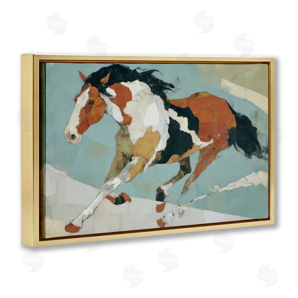 Chromatic Storm Studio Paint Horse in Motion Gold Floating Framed Canvas Wall Art