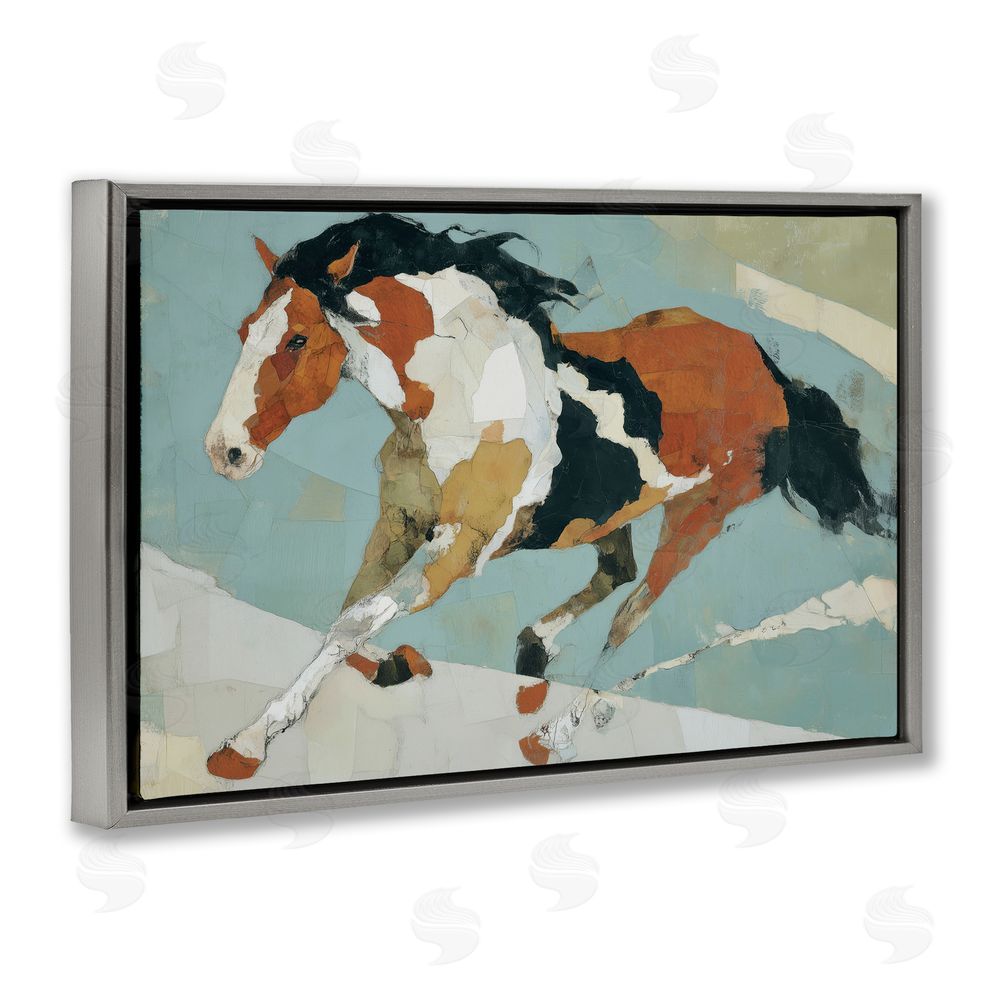 Chromatic Storm Studio Paint Horse in Motion Gray Floating Framed Canvas Wall Art