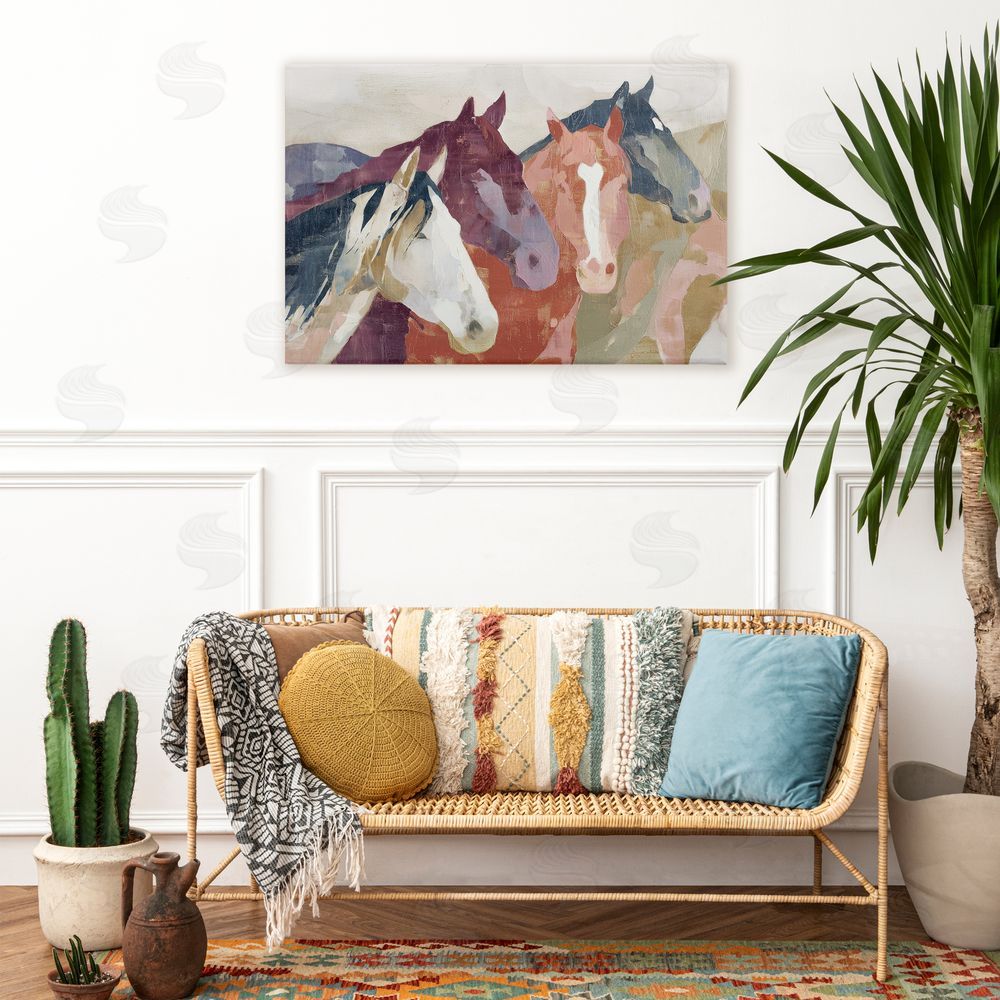Chromatic Storm Studio Calm Horses Abstraction Stretched Canvas Wall Art Print in Room
