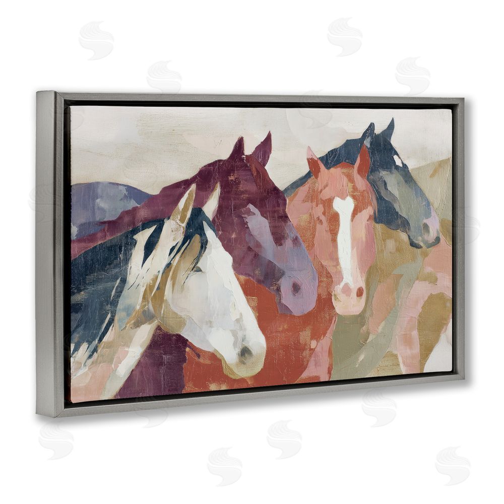 Chromatic Storm Studio Calm Horses Abstraction Gray Floating Frame Stretched Canvas Wall Art Print