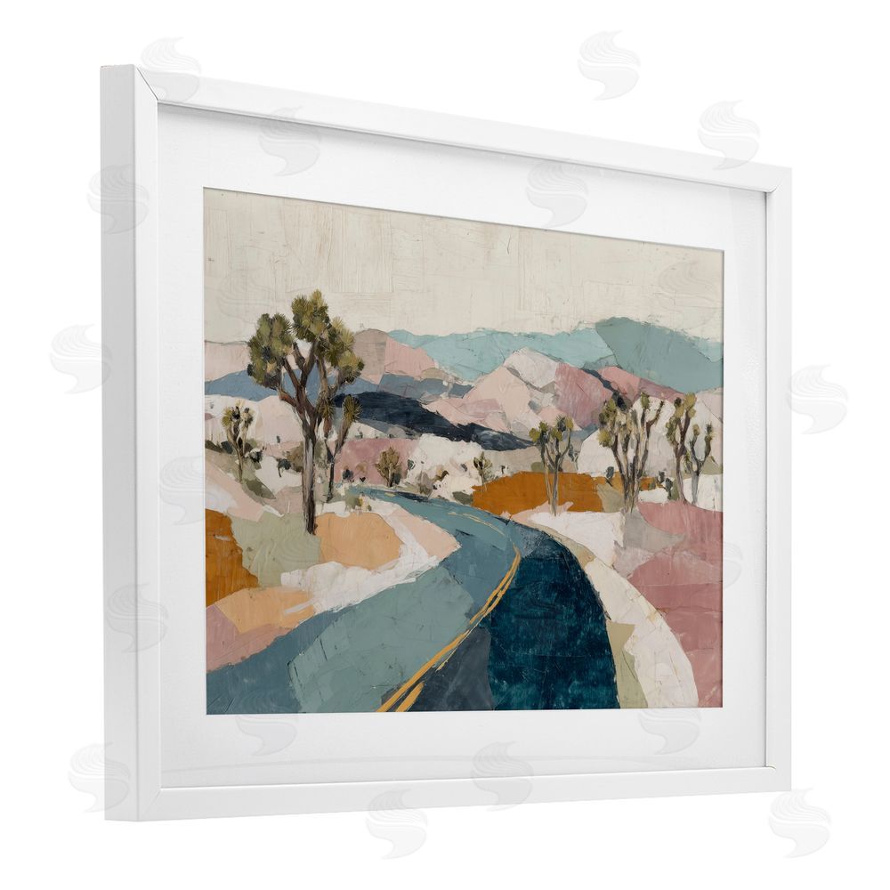 Chromatic Storm Studio Desert Highway Through Joshua Trees White Framed Print Under Glass Wall Art