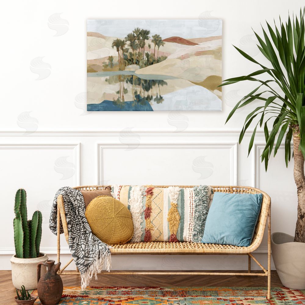Chromatic Storm Studio Desert Oasis with Palm Reflection Stretched Canvas Wall Art in Room