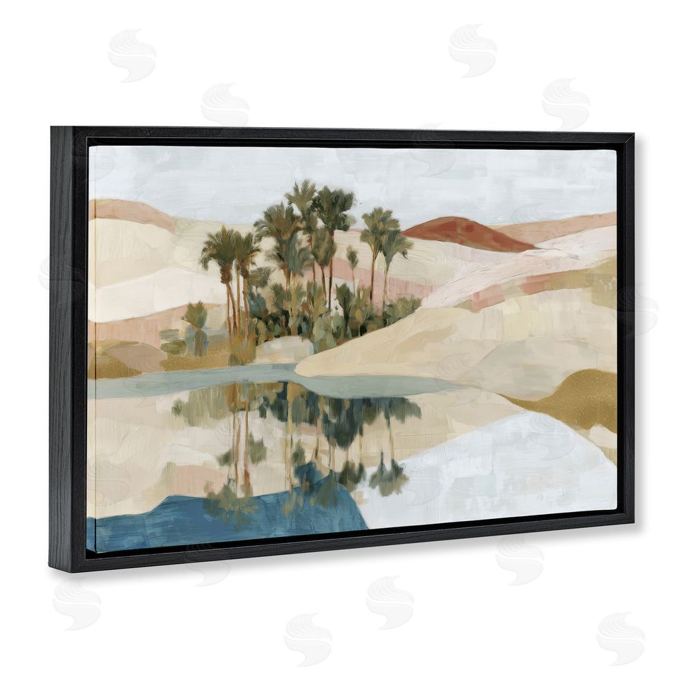 Chromatic Storm Studio Desert Oasis with Palm Reflection Black Floating Frame Canvas Wall Art Print