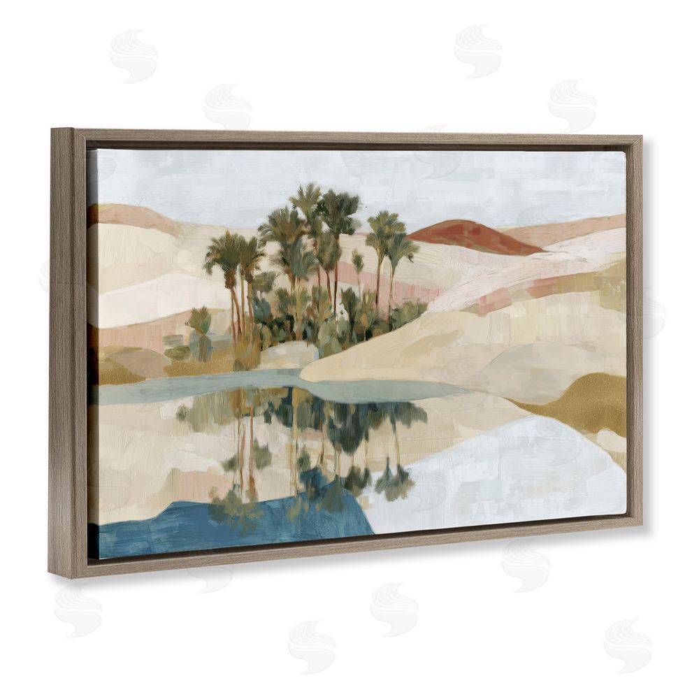 Chromatic Storm Studio Desert Oasis with Palm Reflection Brown Floating Frame Canvas Wall Art Print