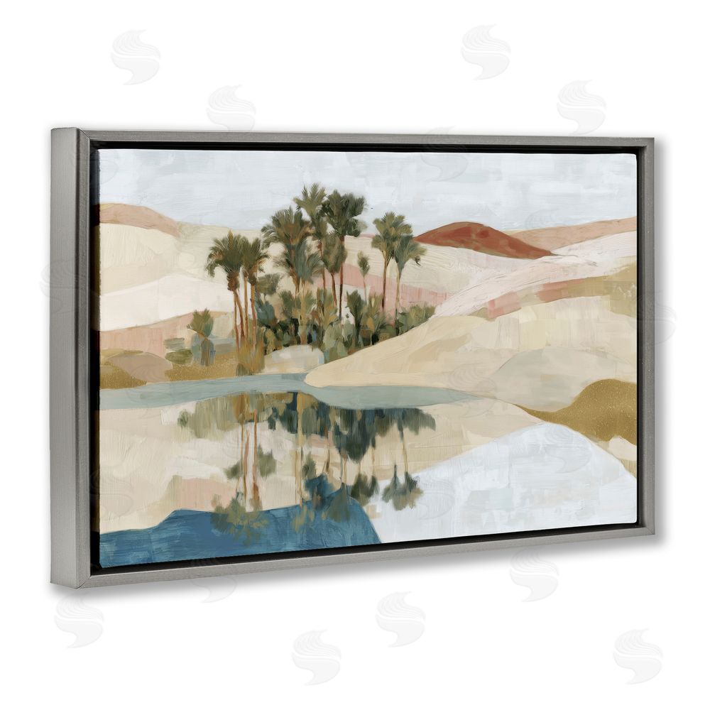 Chromatic Storm Studio Desert Oasis with Palm Reflection Gray Floating Frame Canvas Wall Art Print