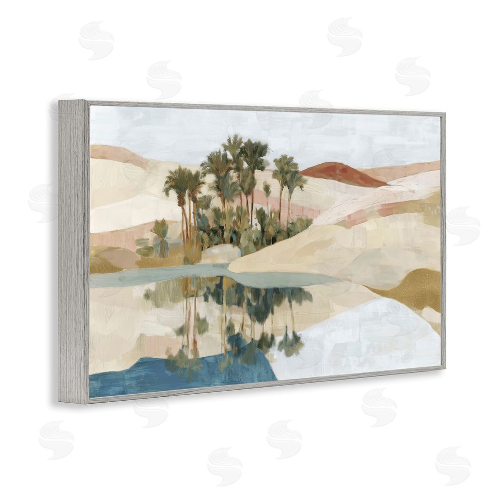 Chromatic Storm Studio Desert Oasis with Palm Reflection Gray Framed Giclee Wall Art Print