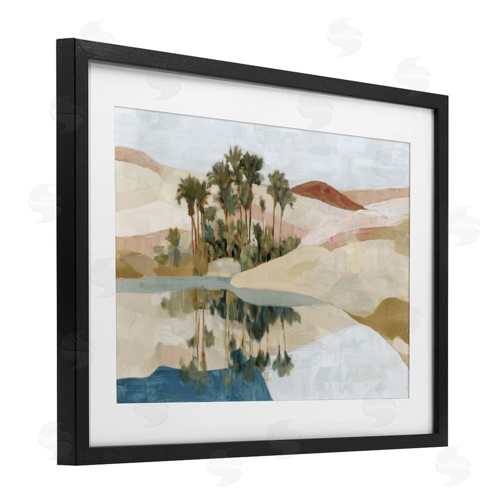 Chromatic Storm Studio Desert Oasis with Palm Reflection Black Framed Print Under Glass Wall Art
