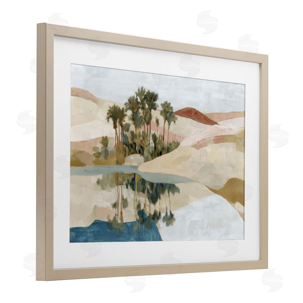 Chromatic Storm Studio Desert Oasis with Palm Reflection Brown Framed Print Under Glass Wall Art