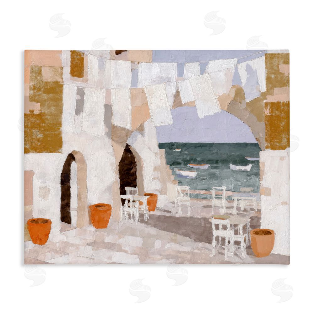 Chromatic Storm Studio Coastal Village Plaza Laundry Stretched Canvas Wall Art