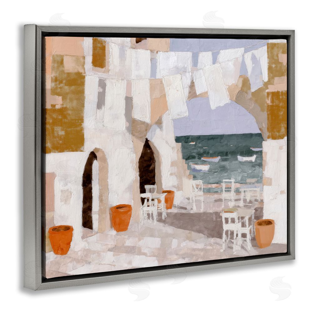Chromatic Storm Studio Coastal Village Plaza Laundry Gray Floating Frame Canvas Wall Art Print