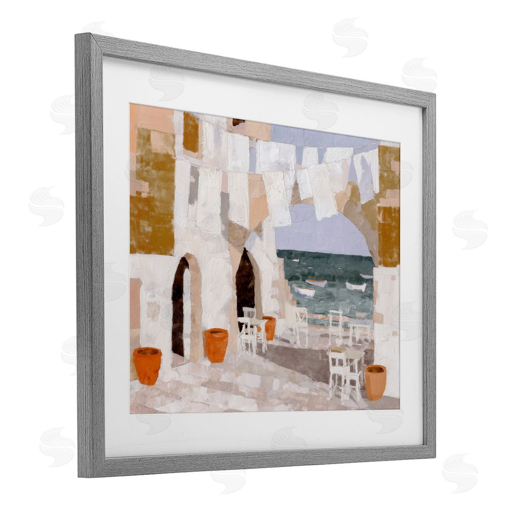 Chromatic Storm Studio Coastal Village Plaza Laundry Gray Framed Print Under Glass Wall Art