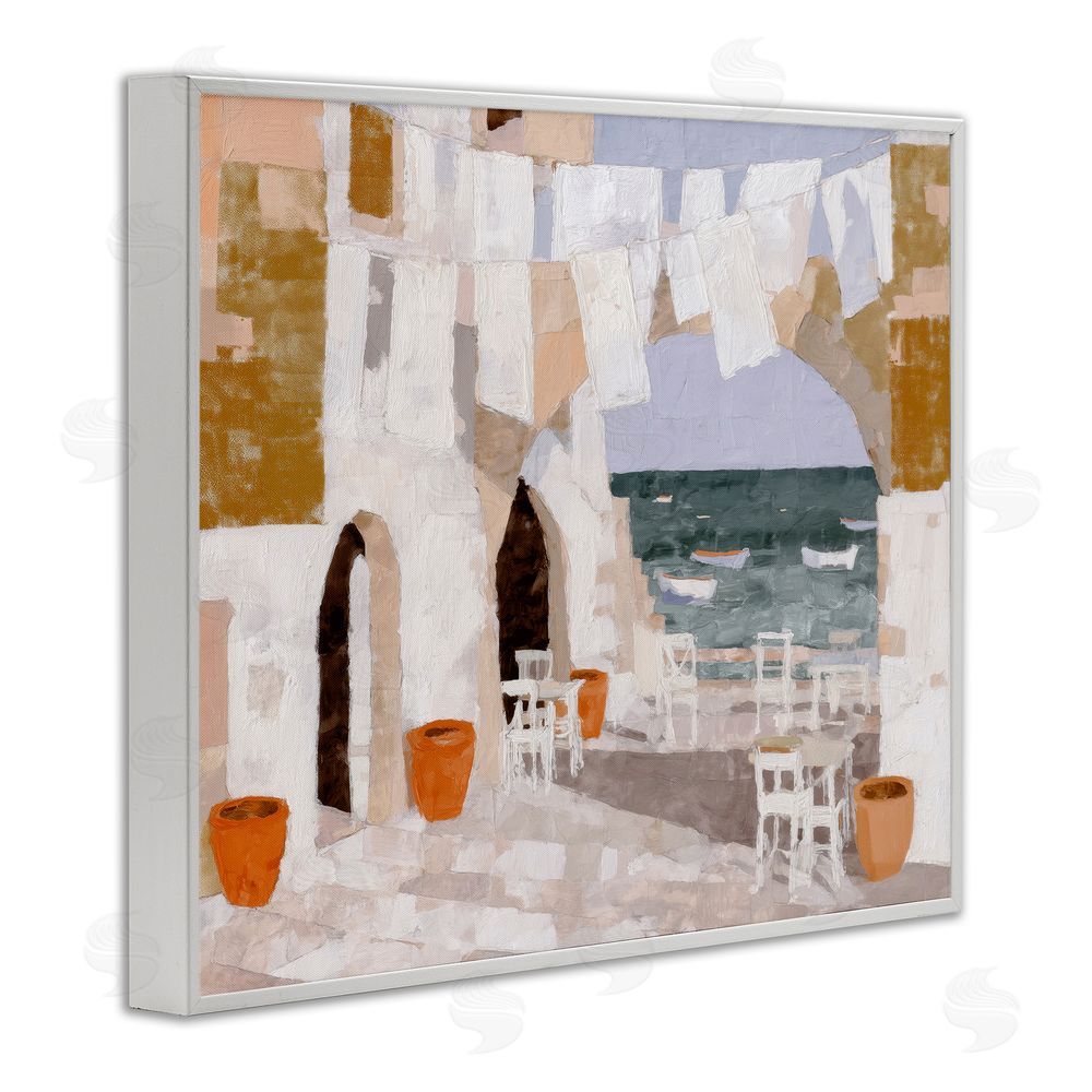 Chromatic Storm Studio Coastal Village Plaza Laundry White Framed Giclee Wall Art Print