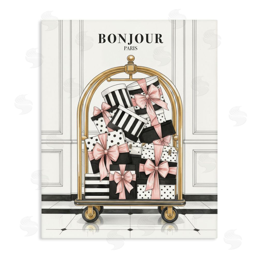 A Barefoot Stylist Bonjour Paris Shopping Luggage Stretched Canvas Wall Art Print