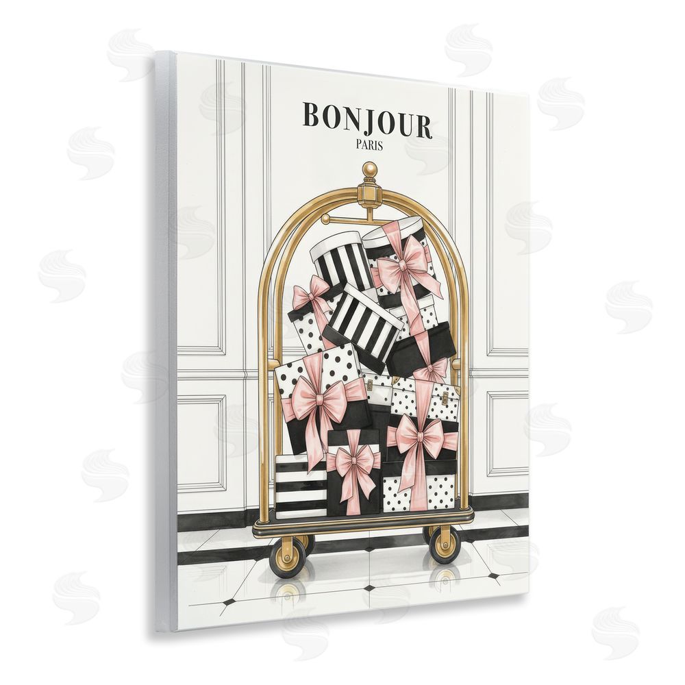 A Barefoot Stylist Bonjour Paris Shopping Luggage Wooden Wall Plaque Art Print