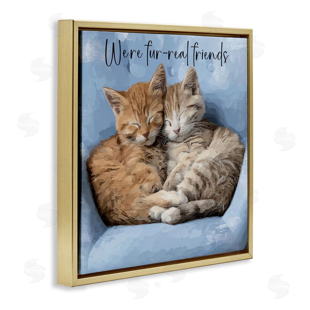 Kim Curinga We're Fur-Real Friends Gold Floating Framed Canvas Wall Art Print