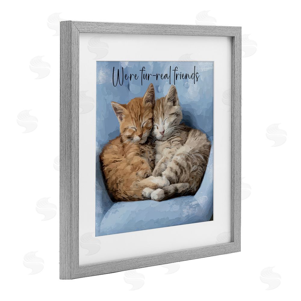 Kim Curinga We're Fur-Real Friends Gray Framed Print Under Glass with White Mat Wall Art