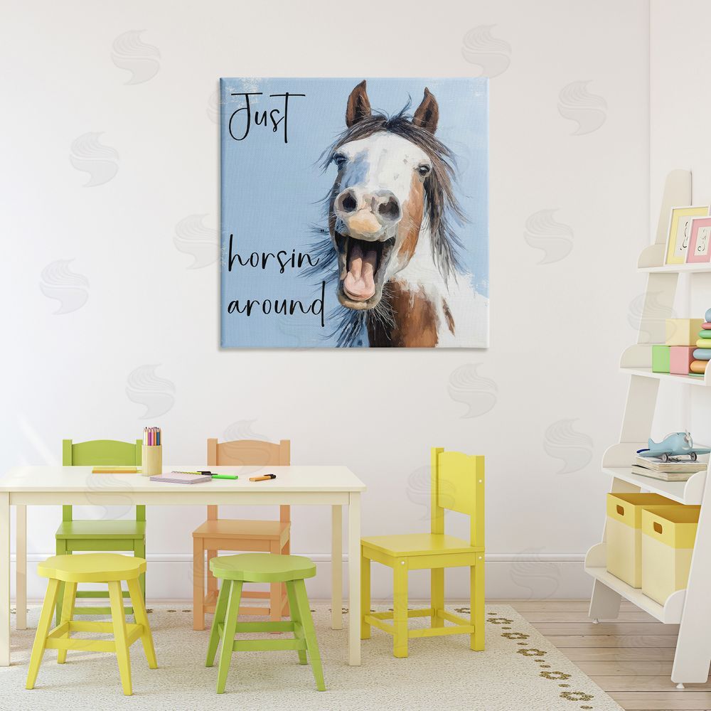 Kim Curinga Just Horsin' Around Stretched Canvas Wall Art in Room