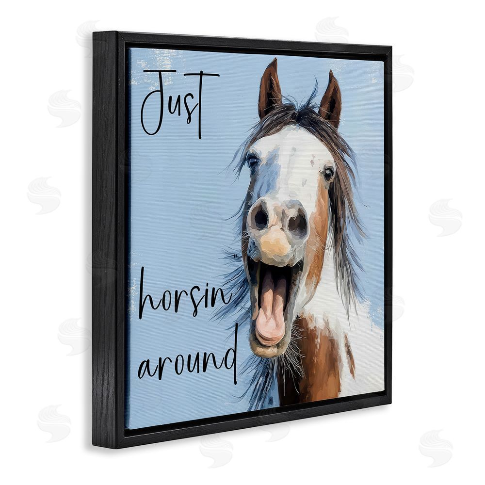 Kim Curinga Just Horsin' Around Black Floating Framed Canvas Wall Art