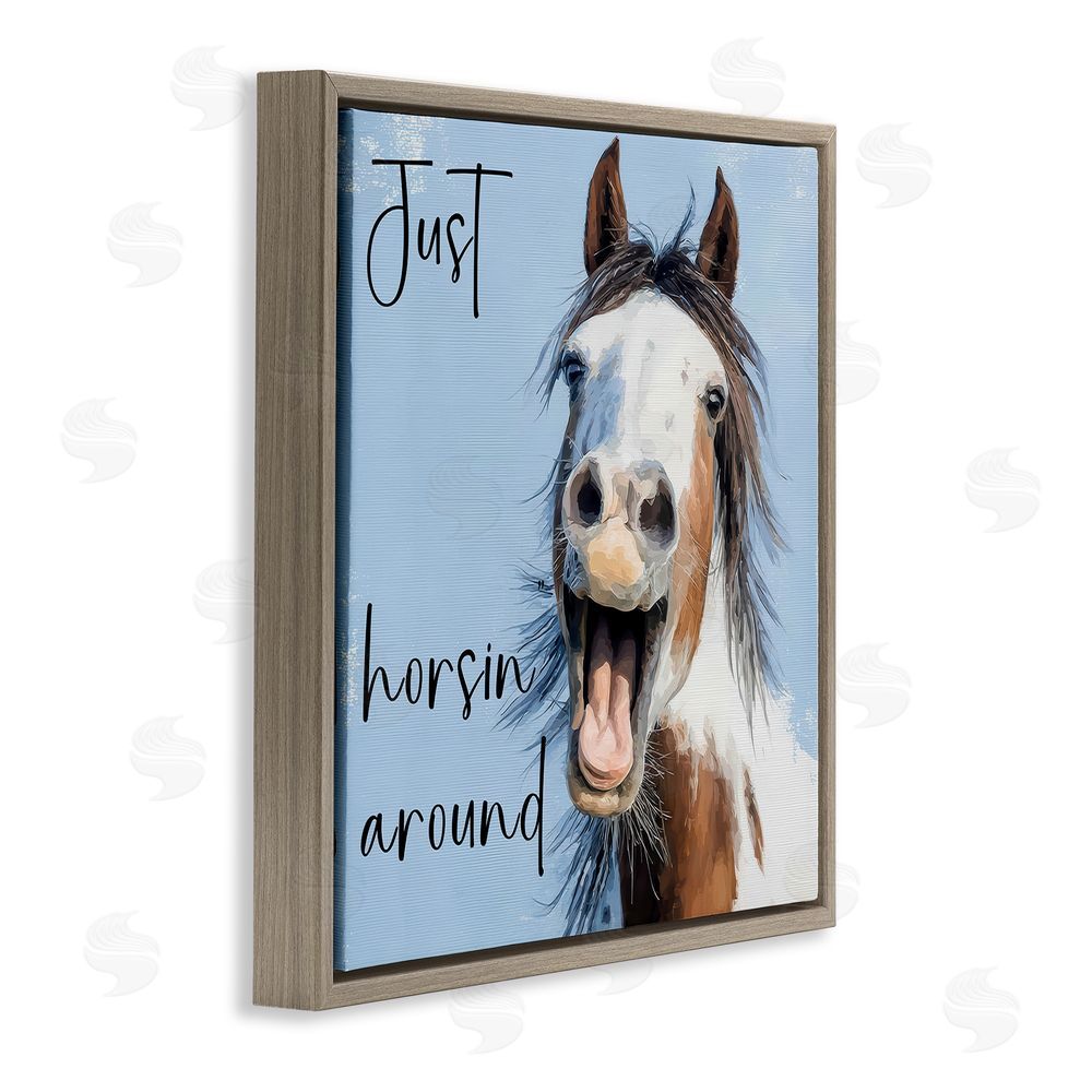 Kim Curinga Just Horsin' Around Brown Floating Framed Canvas Wall Art