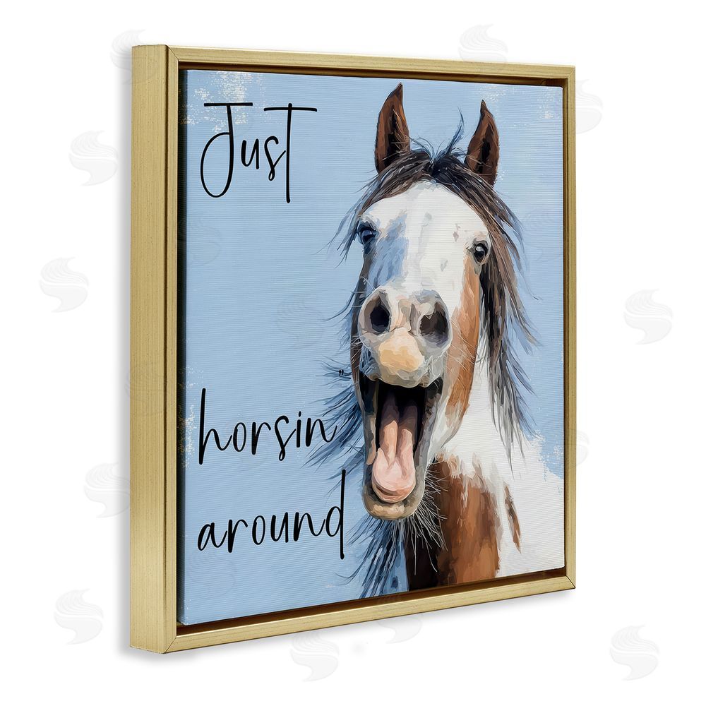 Kim Curinga Just Horsin' Around Gold Floating Framed Canvas Wall Art