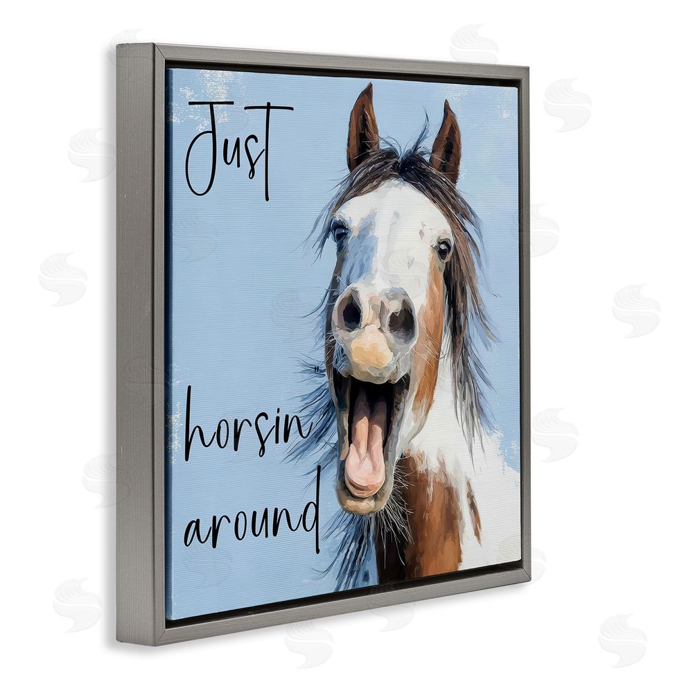 Kim Curinga Just Horsin' Around Gray Floating Framed Canvas Wall Art