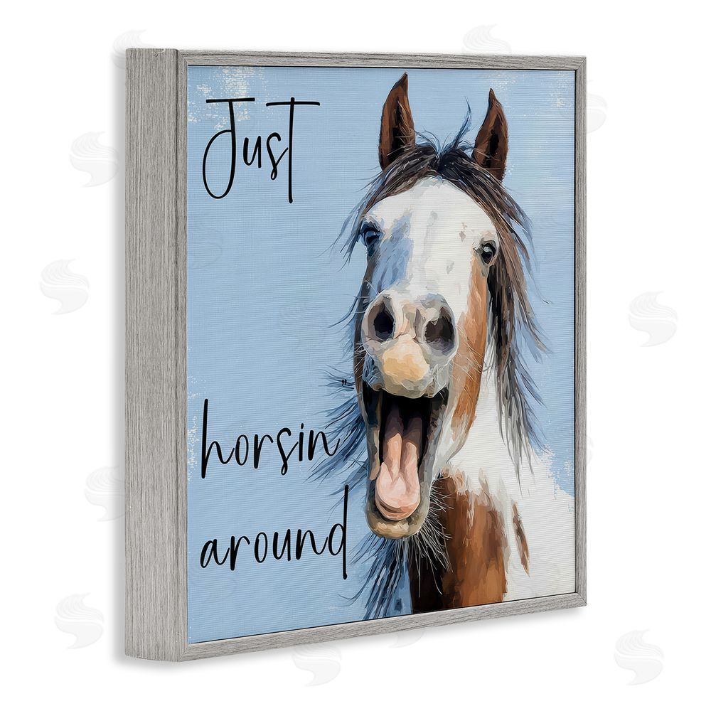 Kim Curinga Just Horsin' Around Gray Framed Giclee Wall Art