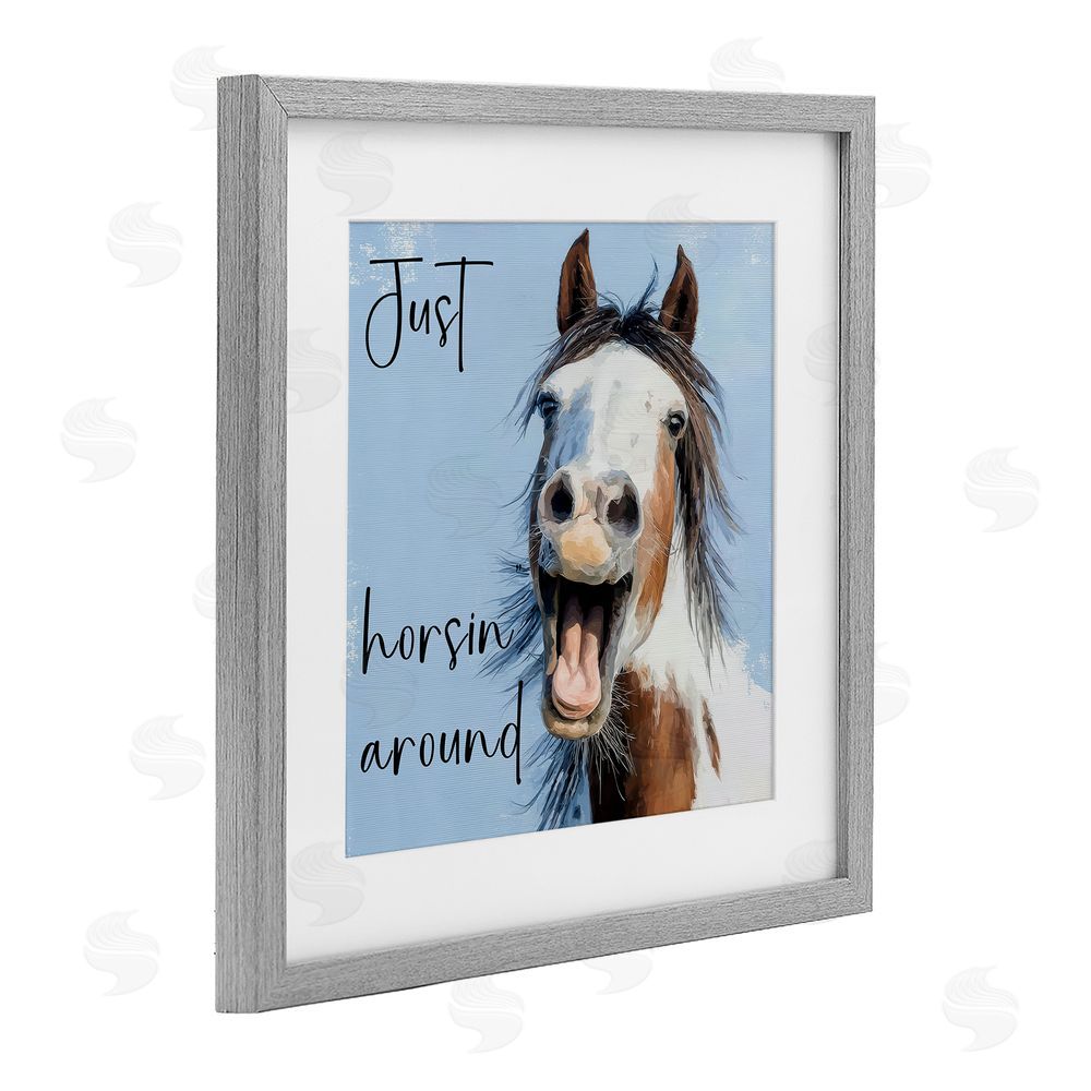 Kim Curinga Just Horsin' Around Gray Framed Print Under Glass Wall Art