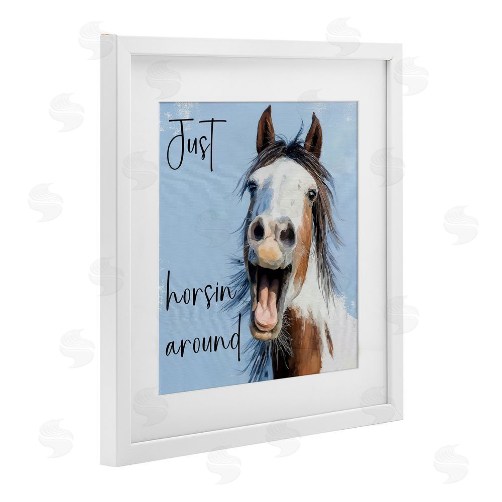 Kim Curinga Just Horsin' Around White Framed Print Under Glass Wall Art