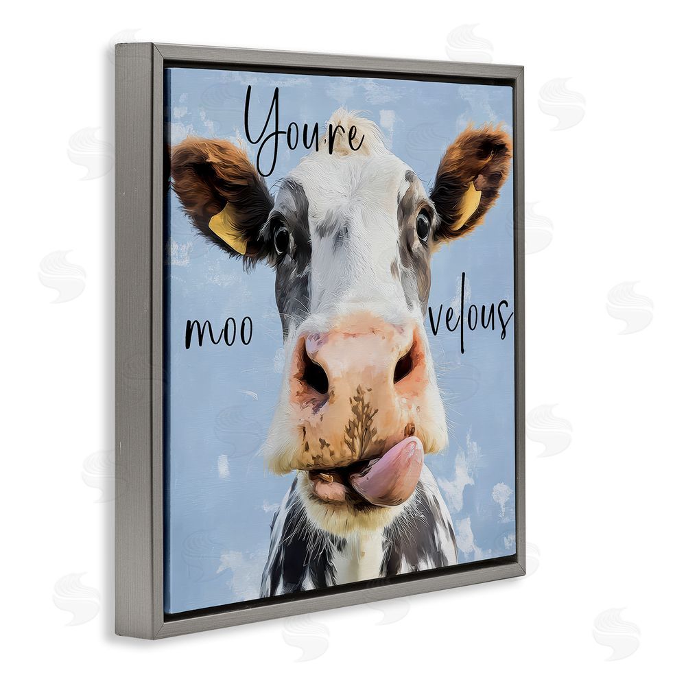 Kim Curinga You're Moo-velous Cow Gray Floating Framed Canvas Wall Art Print