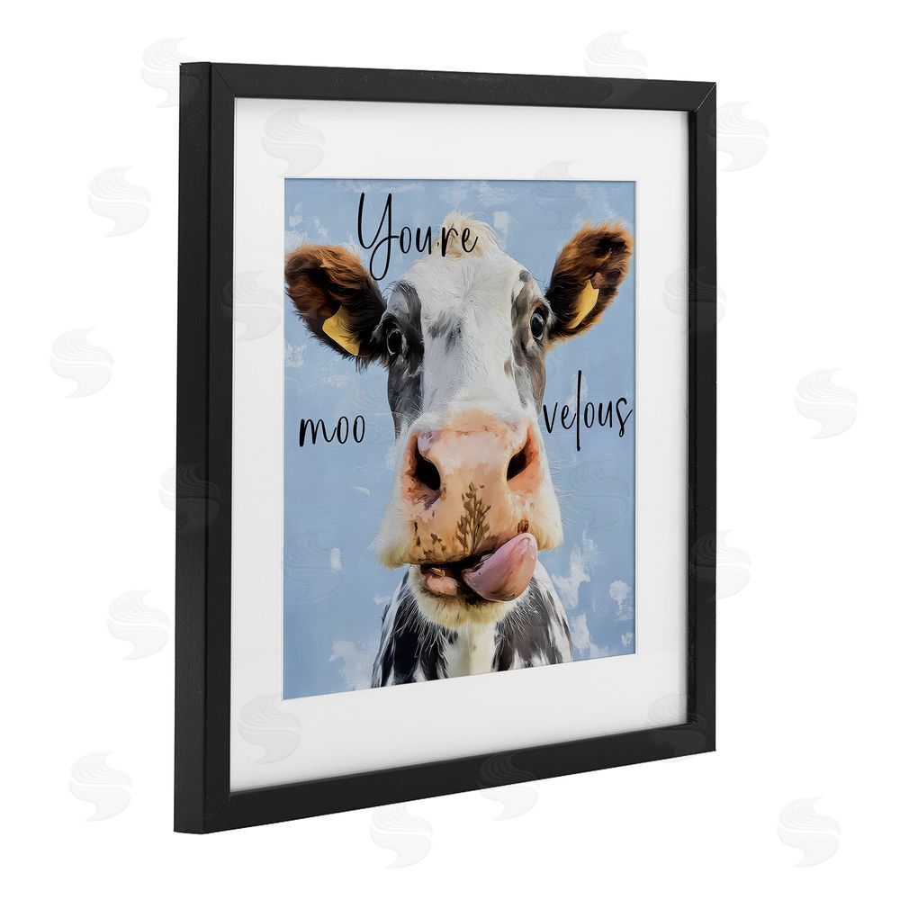 Kim Curinga You're Moo-velous Cow Black Framed Print Under Glass with White Mat Wall Art