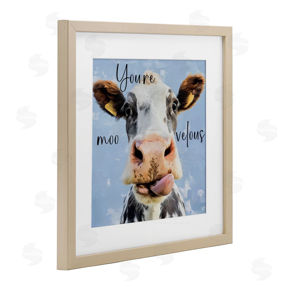Kim Curinga You're Moo-velous Cow Brown Framed Print Under Glass with White Mat Wall Art