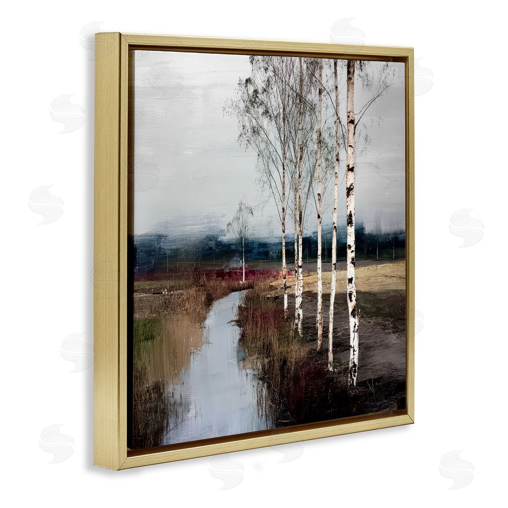 Kim Curinga Birch Creek River Gold Floating Frame Stretched Canvas Wall Art Print