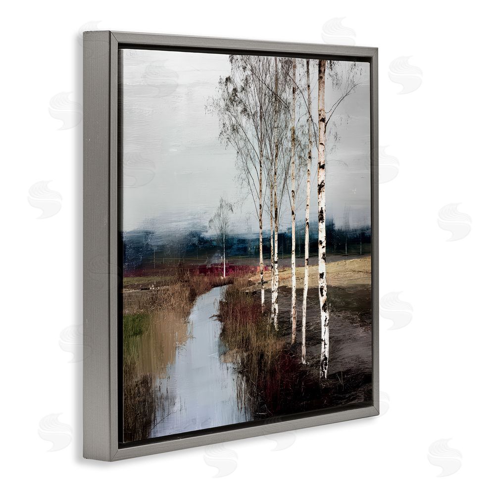 Kim Curinga Birch Creek River Gray Floating Frame Stretched Canvas Wall Art Print