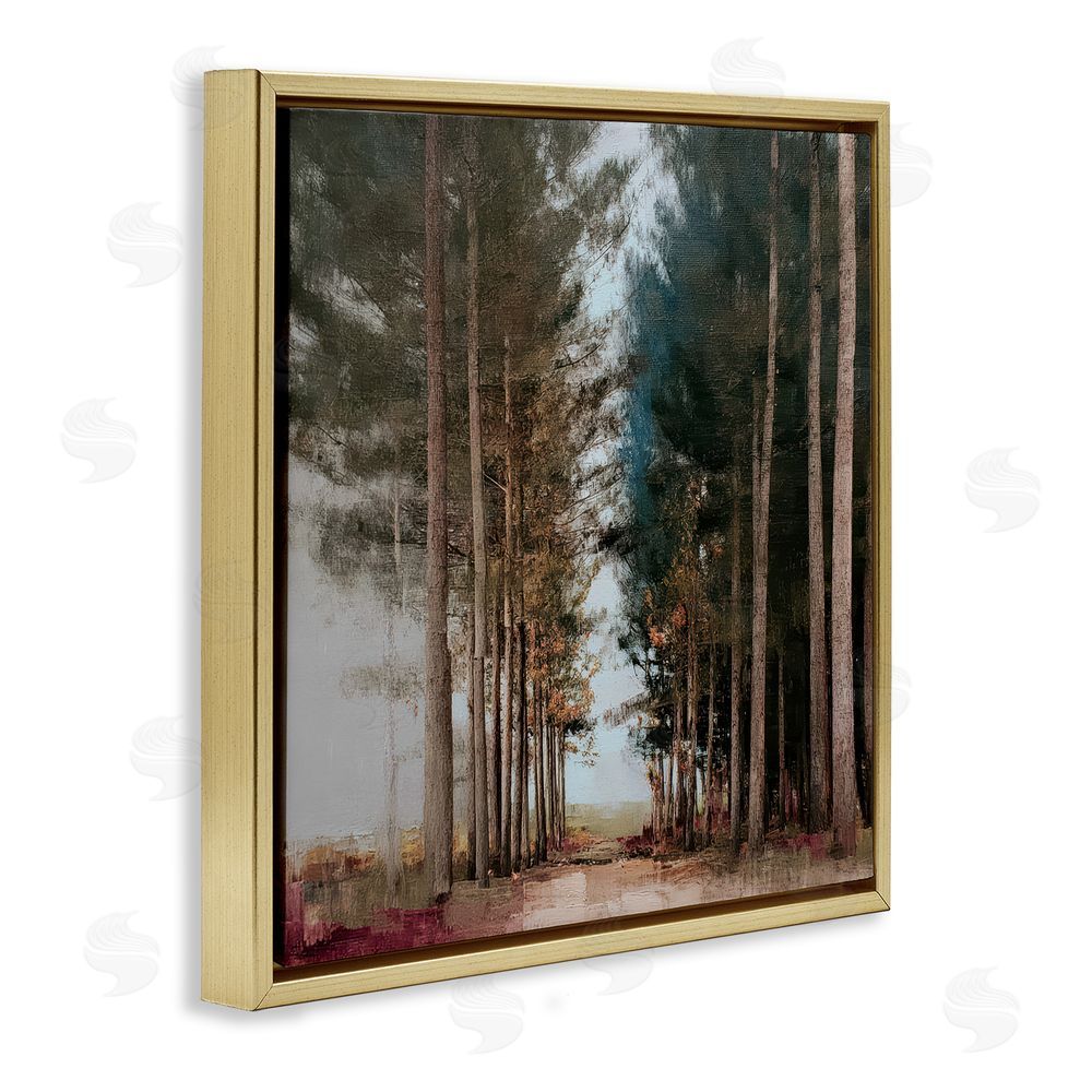 Kim Curinga Tall Trees Pathway Gold Floating Framed Canvas Wall Art Print