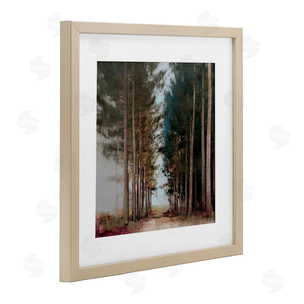 Kim Curinga Tall Trees Pathway Brown Framed Print Under Glass with White Mat Wall Art