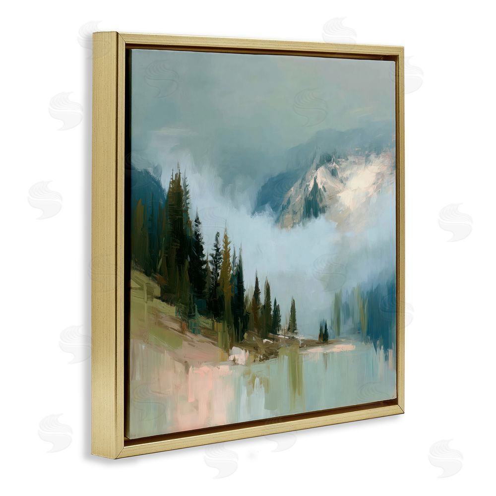 Kim Curinga Fog On The Mountains Gold Floating Framed Canvas Wall Art