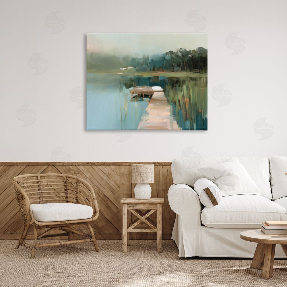 Kim Curinga Marsh Pier Abstraction Stretched Canvas Wall Art in Room