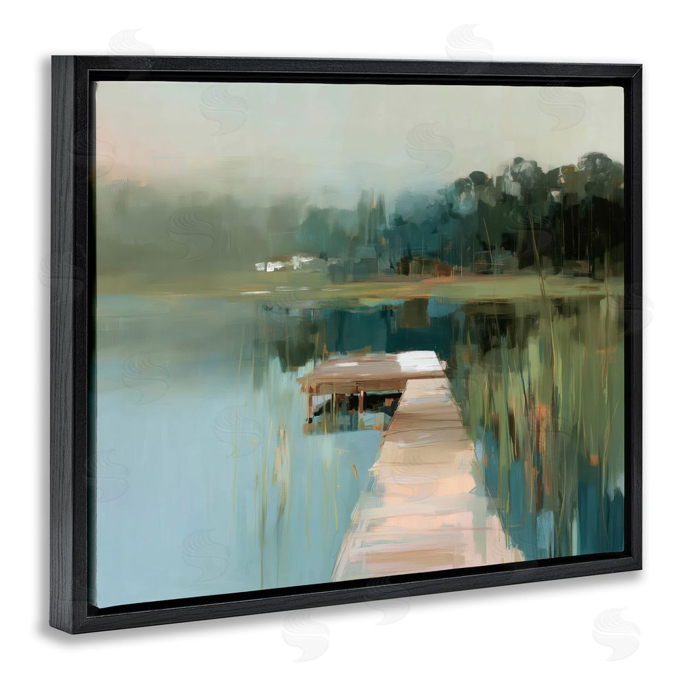 Kim Curinga Marsh Pier Abstraction Black Floating Framed Canvas Wall Art