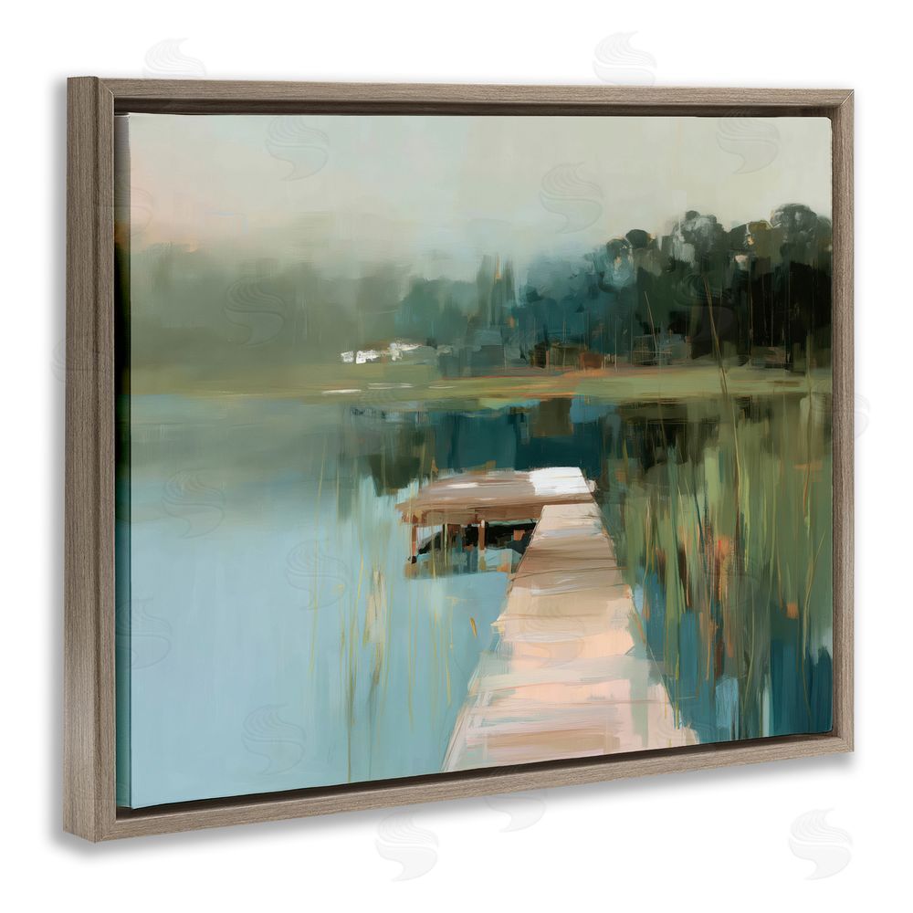 Kim Curinga Marsh Pier Abstraction Brown Floating Framed Canvas Wall Art