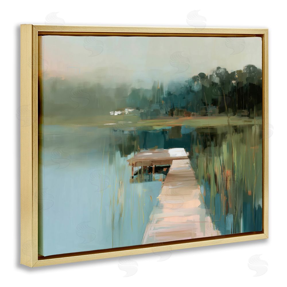 Kim Curinga Marsh Pier Abstraction Gold Floating Framed Canvas Wall Art