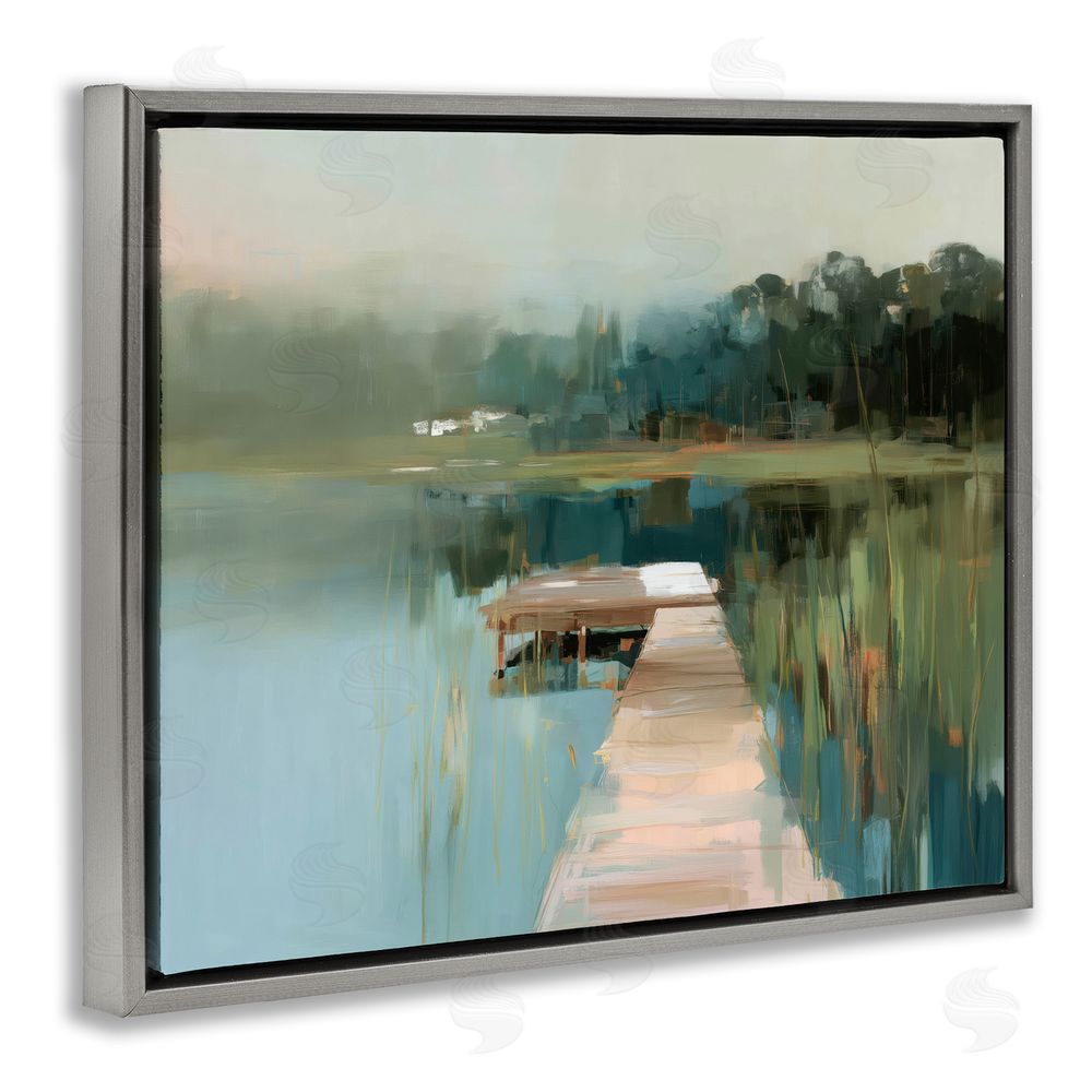 Kim Curinga Marsh Pier Abstraction Gray Floating Framed Canvas Wall Art
