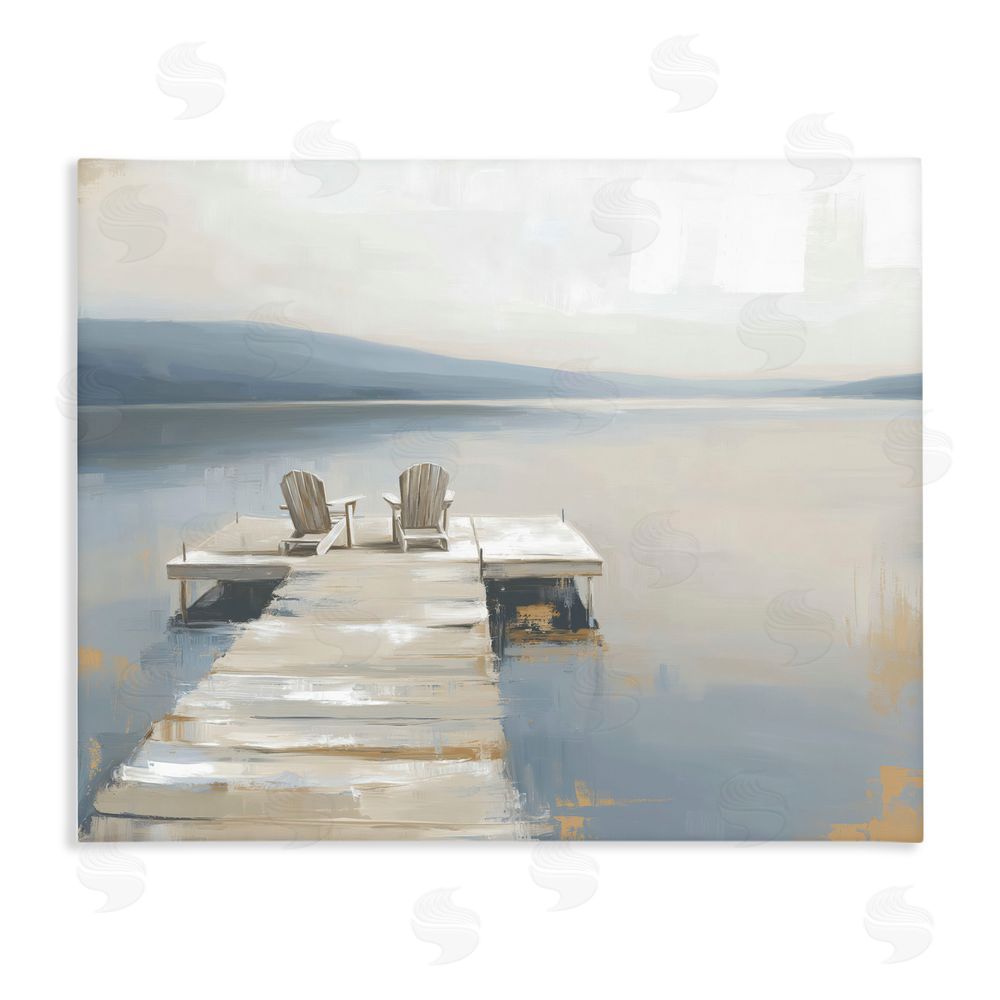 Kim Curinga Adirondack Chairs on Pier Stretched Canvas Wall Art Print