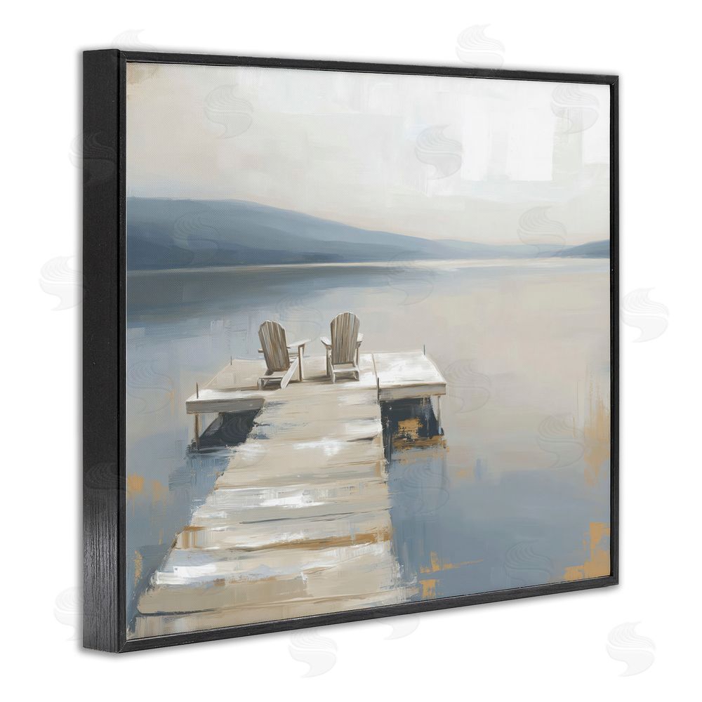 Kim Curinga Adirondack Chairs on Pier Black Framed Giclee Wall Art Print