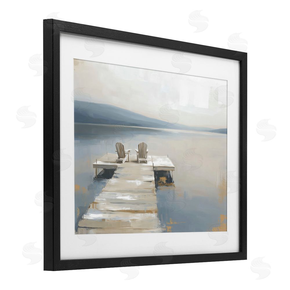Kim Curinga Adirondack Chairs on Pier Black Framed Print Under Glass with Matting Wall Art