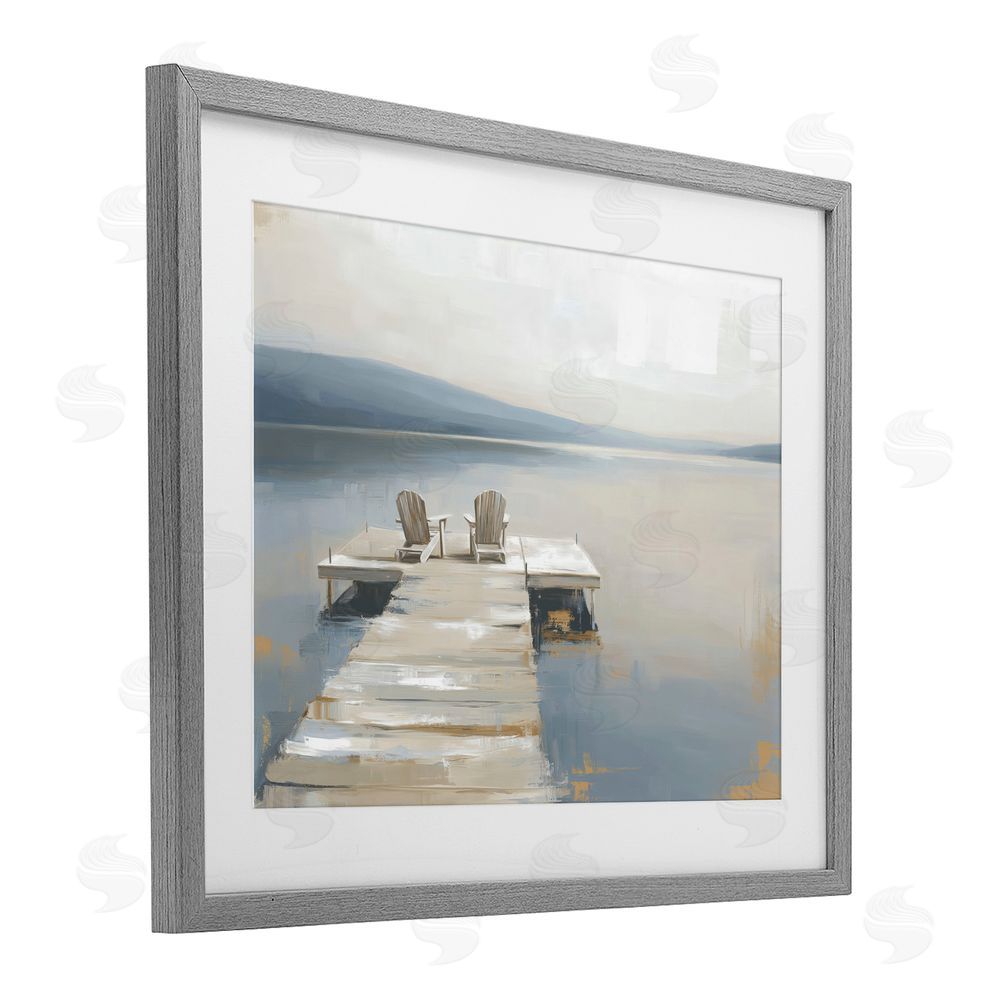 Kim Curinga Adirondack Chairs on Pier Gray Framed Print Under Glass with Matting Wall Art