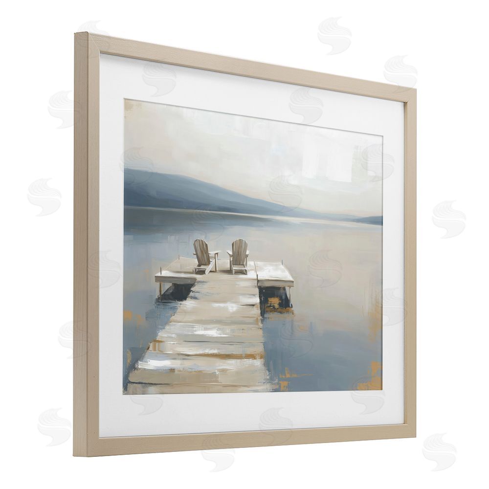 Kim Curinga Adirondack Chairs on Pier Brown Framed Print Under Glass with Matting Wall Art