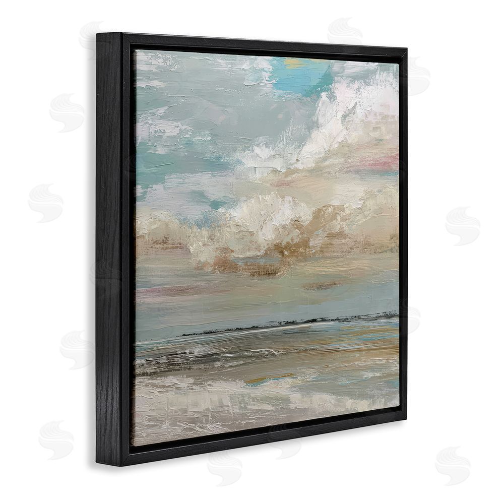 Kim Curinga Cloudy Beach Brushstrokes Black Floating Frame Canvas Wall Art Print