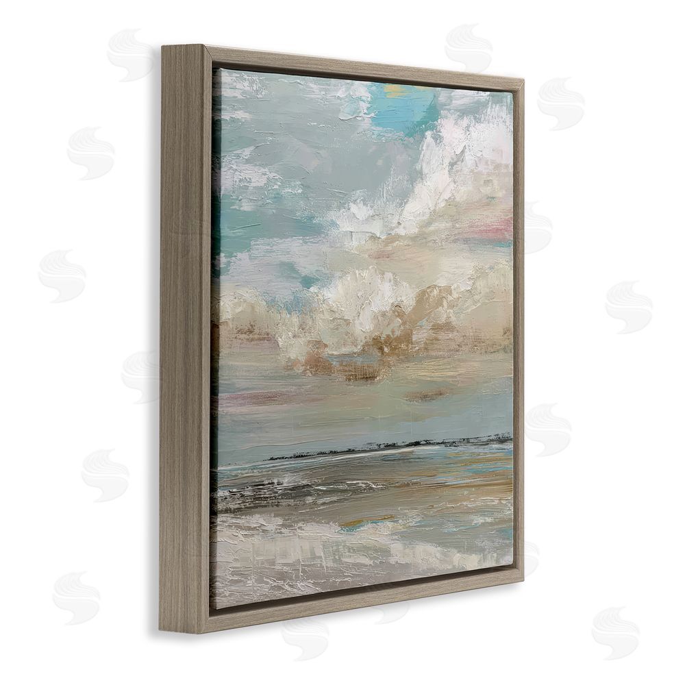 Kim Curinga Cloudy Beach Brushstrokes Brown Floating Frame Canvas Wall Art Print